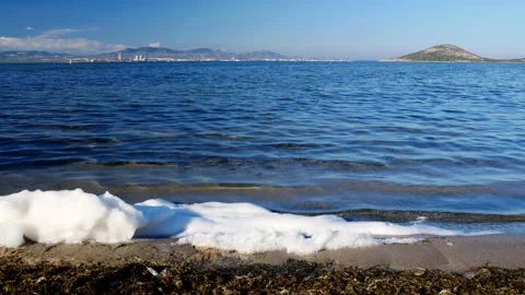 Foam in a polluted area of the Mediterranean Video stock 136900488