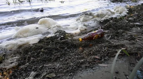 Foam Pollution in the River Stock Footage 55371660