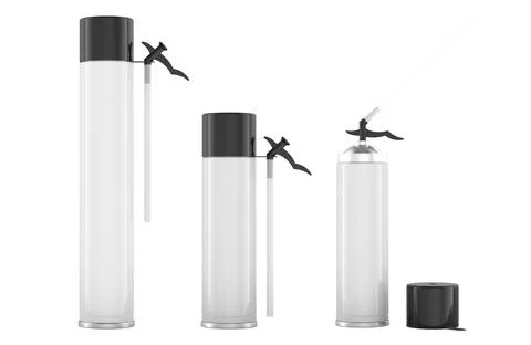 Foam sealant cans with applicator tubes. 3D rendering Stock Illustration