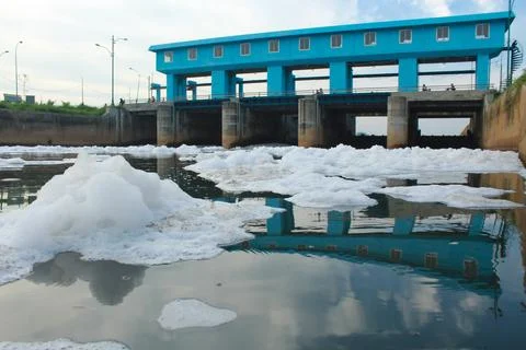 Foam waste pollution Stock Photos