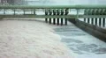 Foam on water surface during oxygen aeration of sewage HD Footage