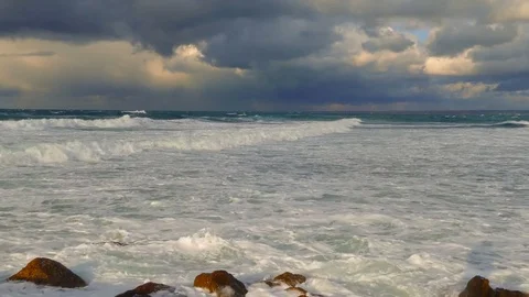 Foam waves beat on the shore Stock-Footage 85097698