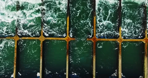 Foam Waves Hitting Vibrant Concrete Block Wave Breaker Rural Black Sea Bulgaria Stock-Footage 300445013