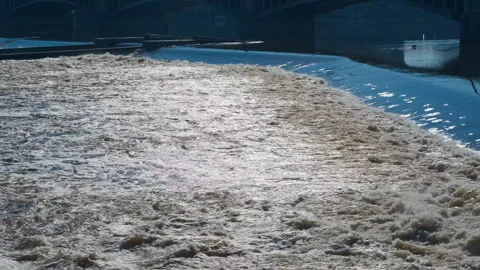 Foaming water in the river Stock Footage 305280553