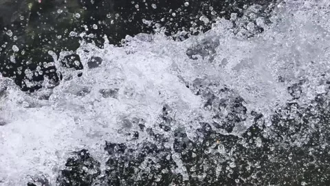 Foamy clear water waves flowing in a pond park Stock Footage 322113043