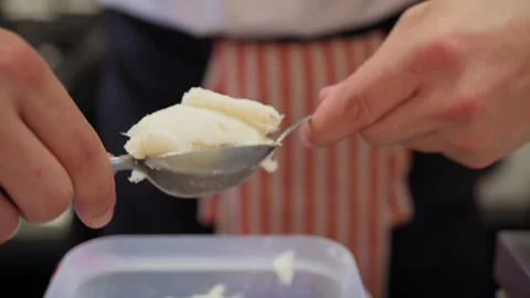 Foamy Cod Fish With Spoon On A Dish For Appetizer Food In Restaurant Stock Footage 292032158