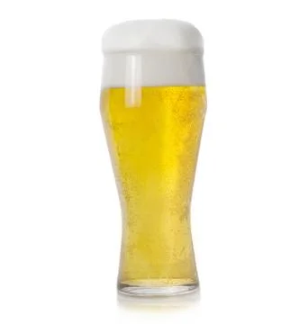 Foamy light beer with bubbles on white background Stock Photos