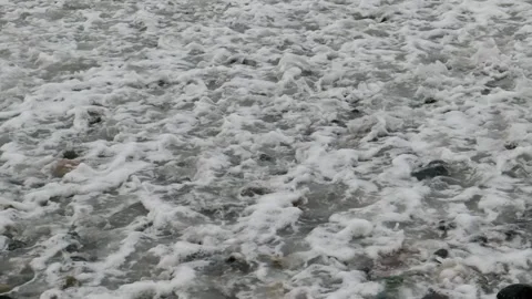 Foamy ocean water flows down the round, smooth stones of Pebble Beach after a 스톡 동영상 313660752