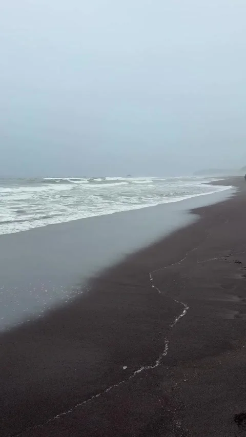 Foamy Ocean Waves on Black Sand Beach Stock-Footage 341133060