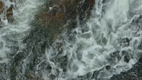 Foamy River Rushing Over Smooth Rocks. Topdown Stock Footage 255720680