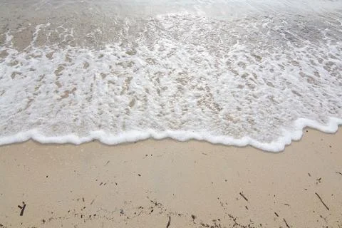 Foamy wave on sandy beach Stock Photos