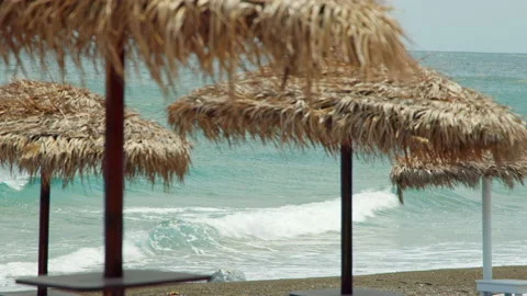 Foamy waves reaching Perissa beach, Santorini island, Greece Stock Footage 220228169