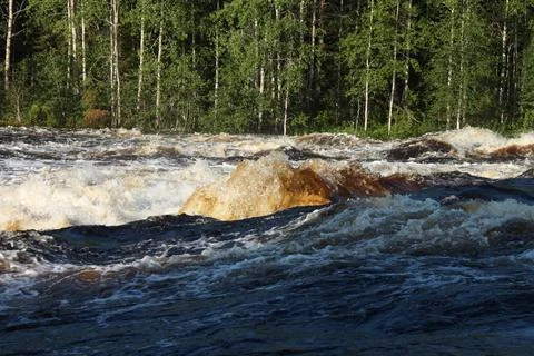 Foamy waves on the river threshold Stock Photos