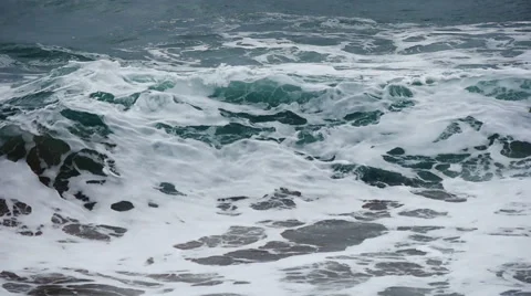 Foamy waves, slow motion, Cornwall, UK Stock Footage 56137266