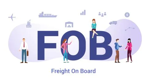 Fob freight on board concept with big word or text and team people with moder Stock-Illustration