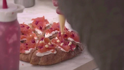 Focaccia with salmon Stock Footage 114977686
