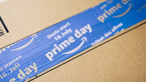 Focus to Amazon Prime Day cardboard parcel cardboard Stock Footage 95207943