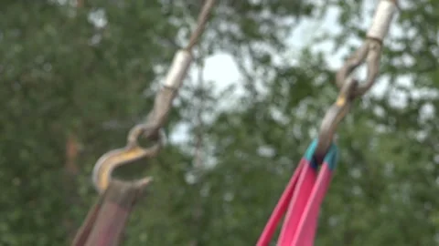 Focus and defocus two iron hooks with cables Stock Footage 276965701