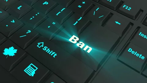 Focus on the blue glowing Ban button Stock Footage 100682403