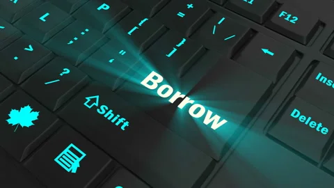 Focus on the blue glowing Borrow button Stock Footage 100678869