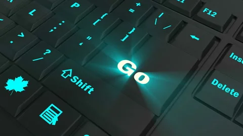 Focus on the blue glowing Go button Video stock 100683653