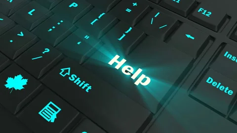 Focus on the blue glowing Help button Stock Footage 100683768