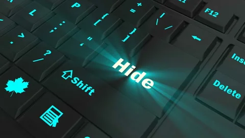 Focus on the blue glowing Hide button Stock Footage 100687979