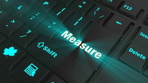 Focus on the blue glowing Measure button Stock Footage 100680259