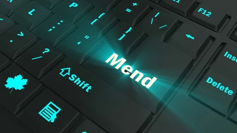 Focus on the blue glowing Mend button Stock Footage 100684449