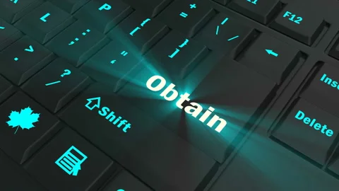 Focus on the blue glowing Obtain button Stock Footage 100688793