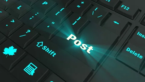 Focus on the blue glowing Post button Stock Footage 100684702
