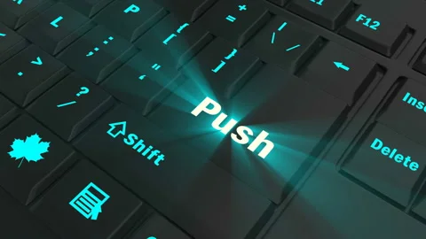 Focus on the blue glowing Push button Stock Footage 100685352