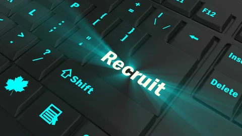 Focus on the blue glowing Recruit button Stock Footage 100680492