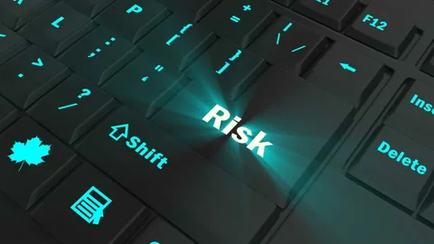 Focus on the blue glowing Risk button Stock Footage 100689378