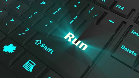 Focus on the blue glowing Run button Stock Footage 100685838