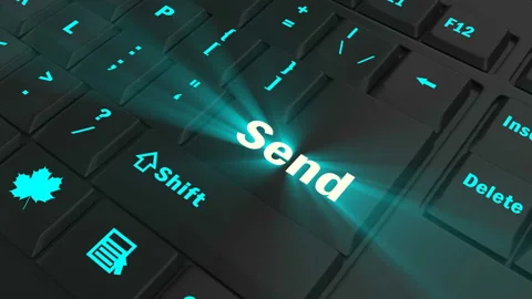 Focus on the blue glowing Send button Stock Footage 100680778