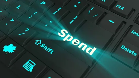 Focus on the blue glowing Spend button Stock Footage 100680882