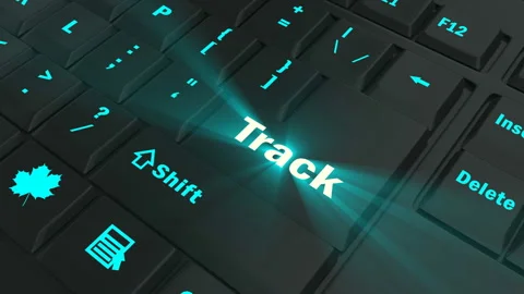 Focus on the blue glowing Track button Stock Footage 100689527