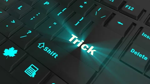 Focus on the blue glowing Trick button Stock Footage 100689808