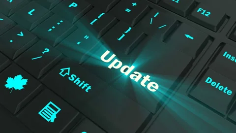Focus on the blue glowing Update button Stock Footage 100681436