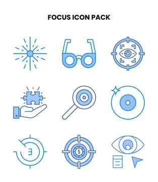 Focus Blue Set Icons Pack 库存插图