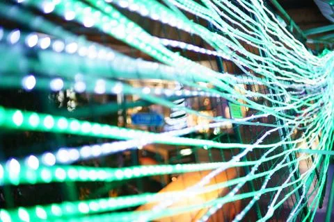The focus blur led linear lighting on the fence In the new year. Stock Photos