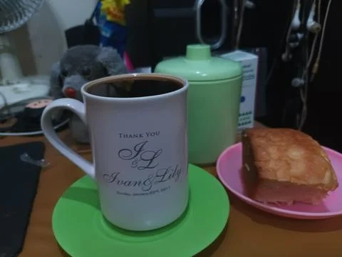 Focus of Breakfast slice of bread and coffee Photos
