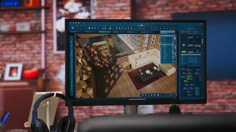 Focus on CAD program used for modelling room virtual furniture 写真素材