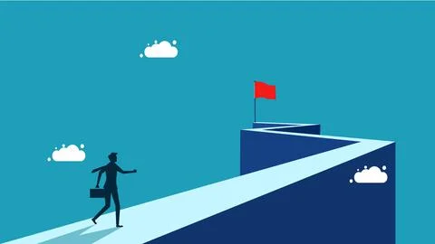 Focus career. The path to success. Businessman heading to the red flag Stock Illustration