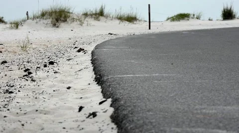 Focus change close-up on road road in Gulf Islands National Seashores Stock Footage 54922058