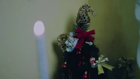 Focus from Christmas three to the candle  Stock Footage 83583323