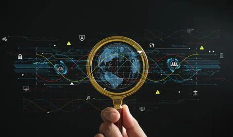 Focus on cloud big data through a magnifier glass Stock Photos