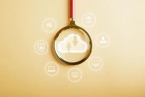 Focus on cloud big data through a magnifier glass 写真素材