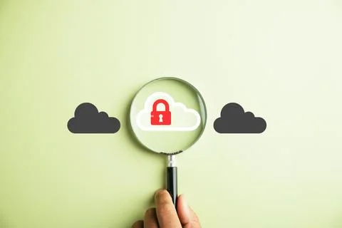 Focus on cloud big data through a magnifier glass Stock Photos